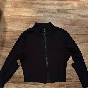 Black Long Sleeve Zip Up Crop Top XS